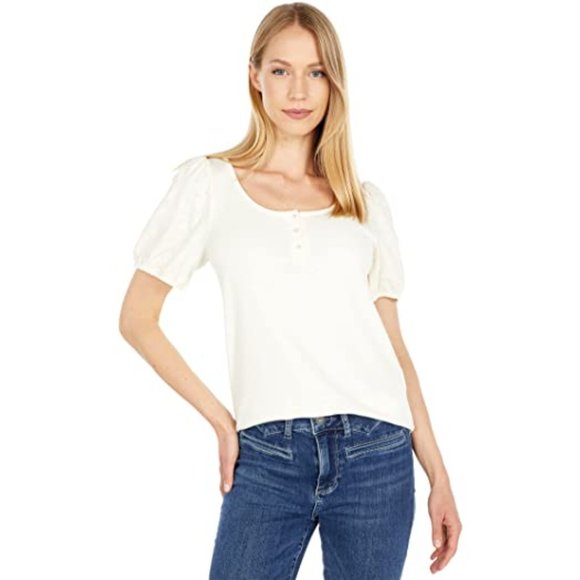 Madewell Eyelet-sleeve Henley Top Cream XL - Picture 1 of 4